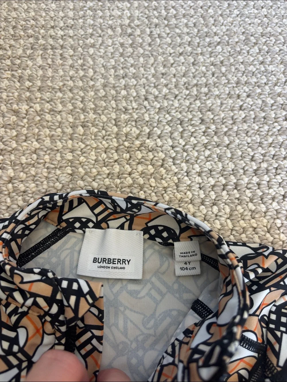 Burberry Black White and Beige Patterned Kids Rashguard Set